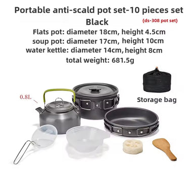 1-3 Person Camping Cookware Set: Light, Portable Pot & Pan in Carrying Bag, Ideal for Outdoor Trips Black