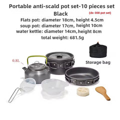1-3 Person Camping Cookware Set: Light, Portable Pot & Pan in Carrying Bag, Ideal for Outdoor Trips Black