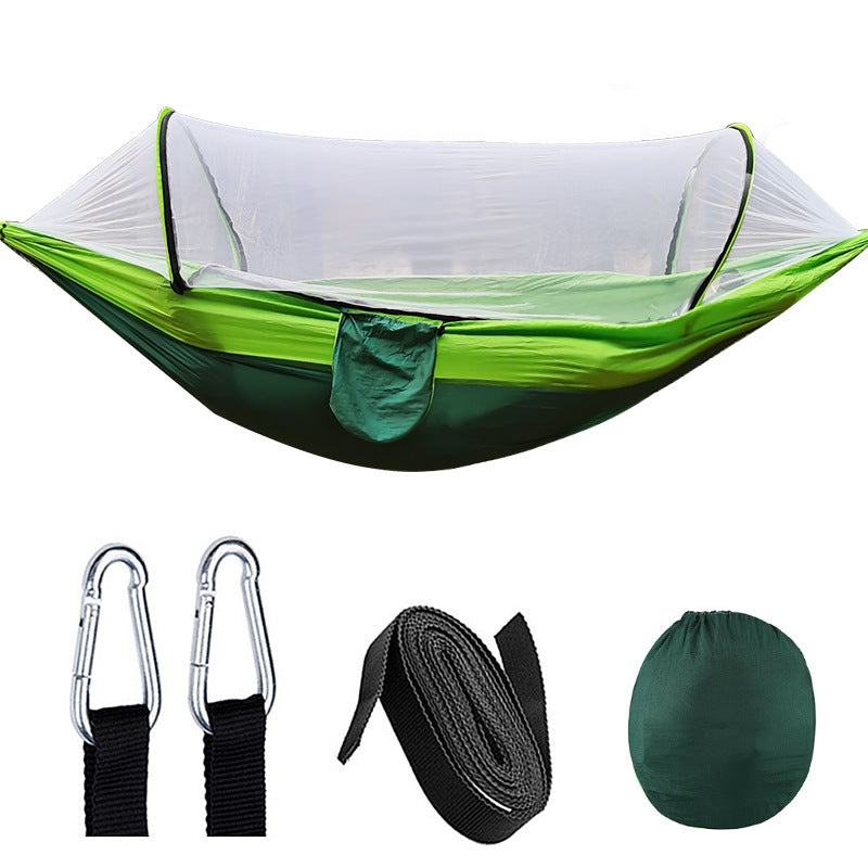 Automatic Quick Opening Mosquito Net Hammock Outdoor Camping Pole Mosquito Net Hammock Anti Roll Nylon Hammock Dark Green+Fruit Green