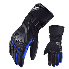 Motorcycle waterproof, windproof, warm winter touch-screen motorcycle riding gloves hand guards anti-fall thick long gloves Blue