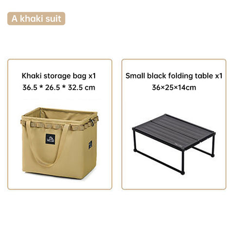 Outdoor Camping Portable Folding Storage Bag Equipment Tent Camping Cutlery Square Organizer Box Khaki 2-piece set