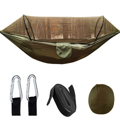 Automatic Quick Opening Mosquito Net Hammock Outdoor Camping Pole Mosquito Net Hammock Anti Roll Nylon Hammock Deep Military Green
