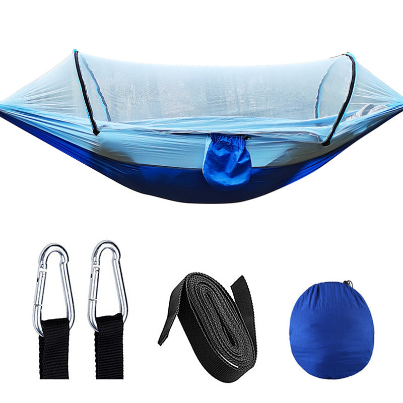 Automatic Quick Opening Mosquito Net Hammock Outdoor Camping Pole Mosquito Net Hammock Anti Roll Nylon Hammock Royal Blue+Light Blue