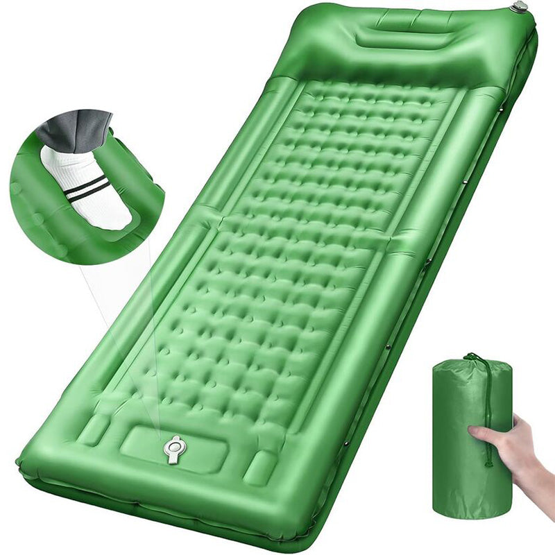 Outdoor thicken self-inflating camping mattress: ultralight, with built-in pump, ideal for travel, hiking, fishing. Green