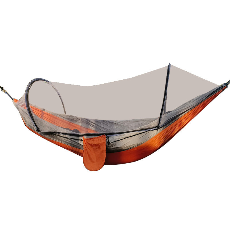 Automatic Quick Opening Mosquito Net Hammock Outdoor Camping Pole Mosquito Net Hammock Anti Roll Nylon Hammock Clear+Gray