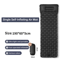 Outdoor double inflatable sleeping pad – with built-in pillow & pump, for camping, backpacking, hiking. Black
