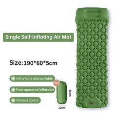 Outdoor double inflatable sleeping pad – with built-in pillow & pump, for camping, backpacking, hiking. Green