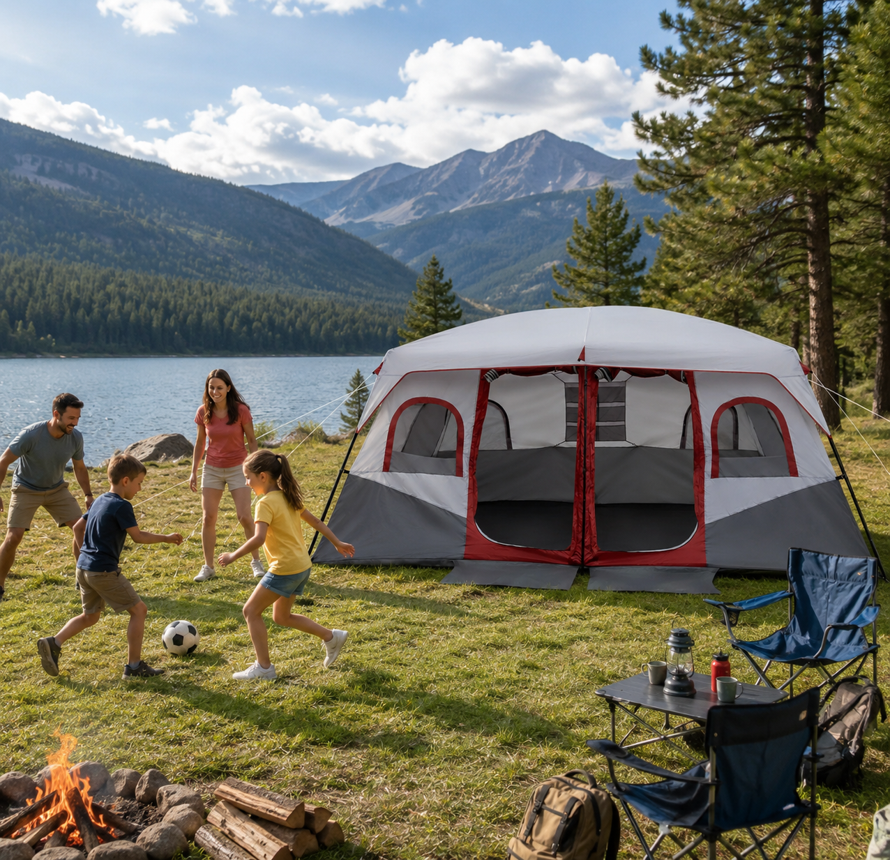 10-Person 2-Room Family Cabin Tent | 78" Center Height & Weather Protection